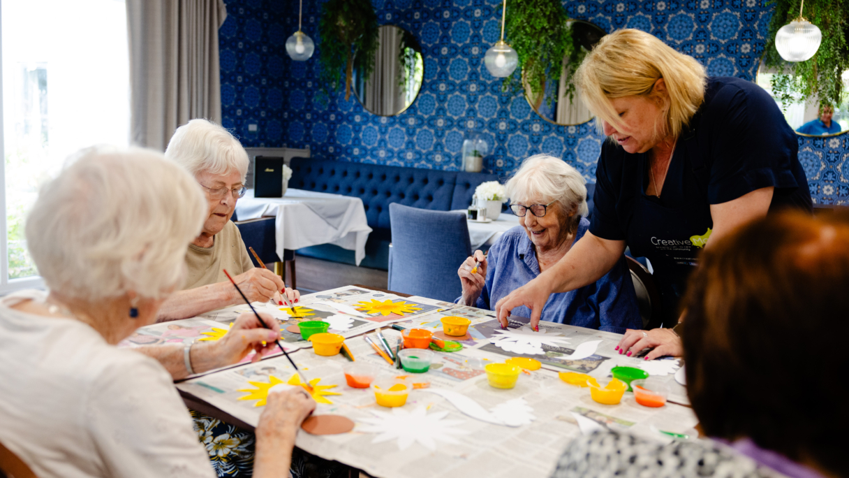 Octopus care homes, 4 elderly women enjoying an activity